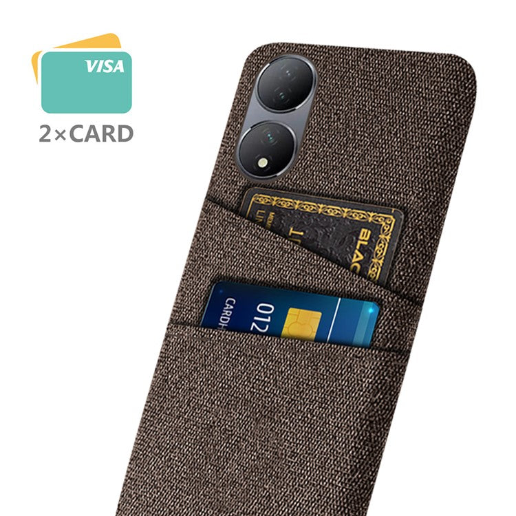 Dual Card Slots Phone Case for vivo Y100 5G , Hard PC + Cloth Cell Phone Cover - Brown