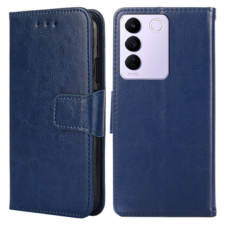 For vivo S16e 5G Textured PU Leather Protective Case Anti-Drop Wallet Phone Stand Shell  - Sapphire