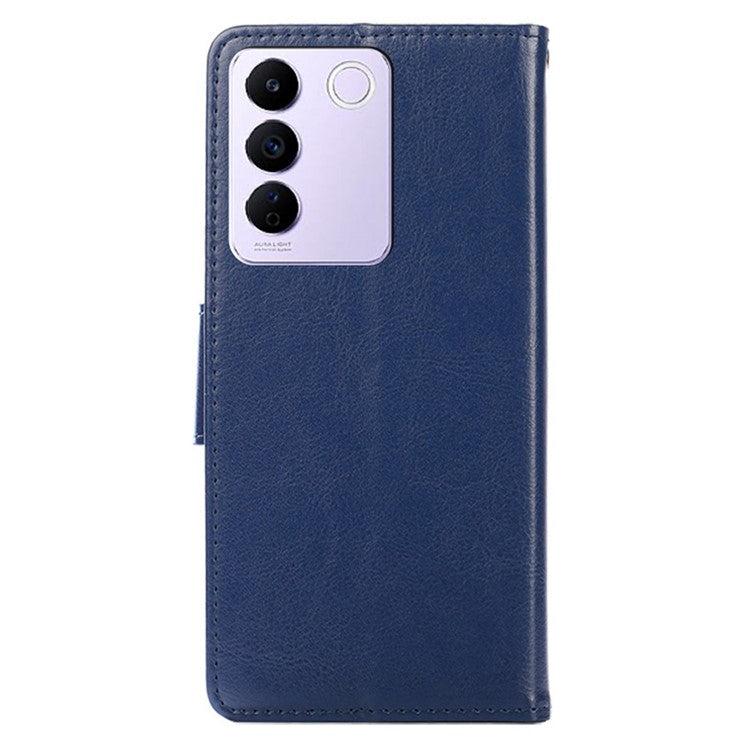 For vivo S16e 5G Textured PU Leather Protective Case Anti-Drop Wallet Phone Stand Shell  - Sapphire