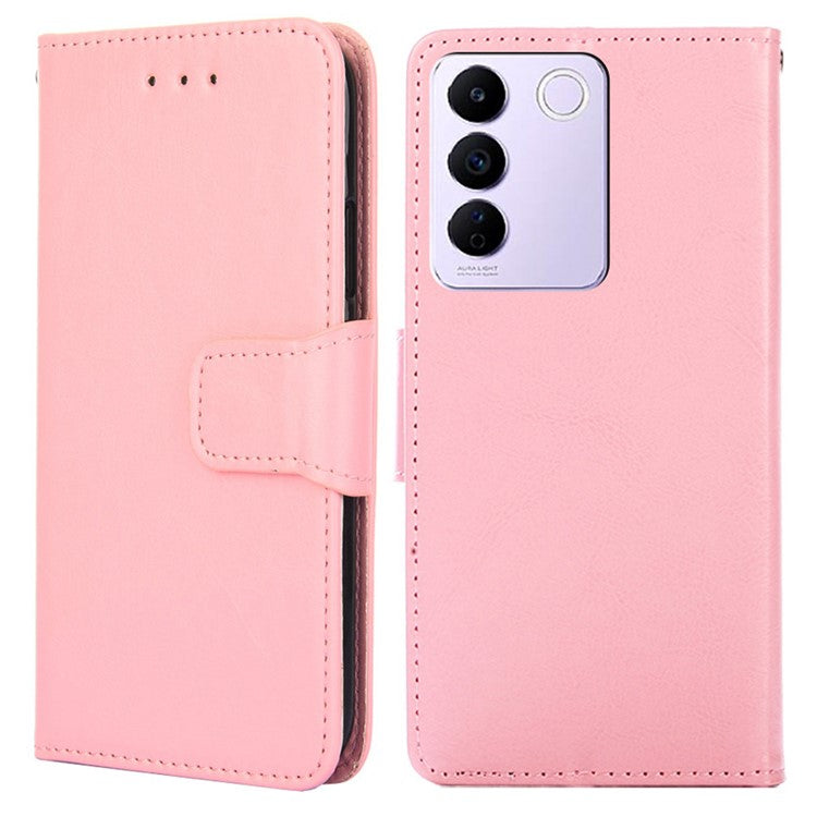 For vivo S16e 5G Textured PU Leather Protective Case Anti-Drop Wallet Phone Stand Shell  - Pink