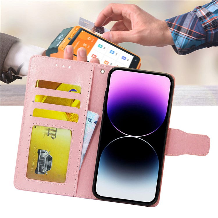 For vivo S16e 5G Textured PU Leather Protective Case Anti-Drop Wallet Phone Stand Shell  - Pink