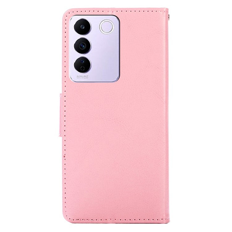 For vivo S16e 5G Textured PU Leather Protective Case Anti-Drop Wallet Phone Stand Shell  - Pink