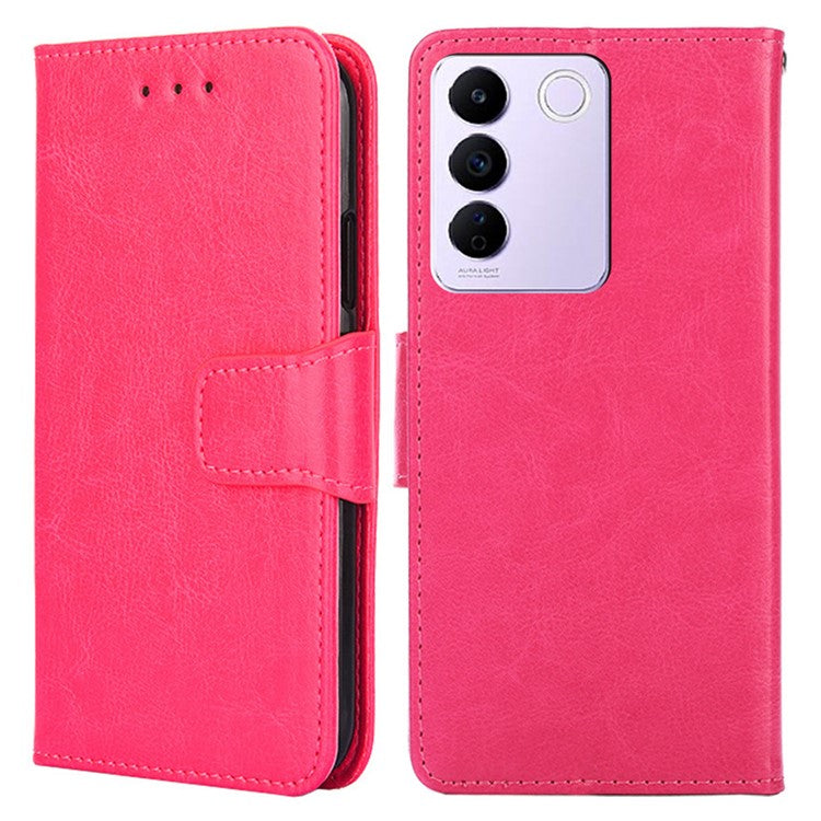 For vivo S16e 5G Textured PU Leather Protective Case Anti-Drop Wallet Phone Stand Shell  - Rose