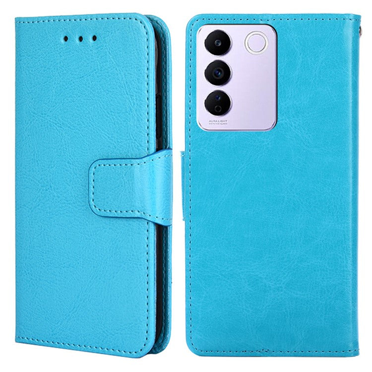 For vivo S16e 5G Textured PU Leather Protective Case Anti-Drop Wallet Phone Stand Shell  - Baby Blue