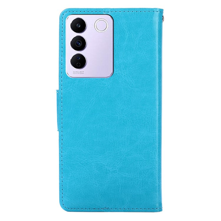 For vivo S16e 5G Textured PU Leather Protective Case Anti-Drop Wallet Phone Stand Shell  - Baby Blue