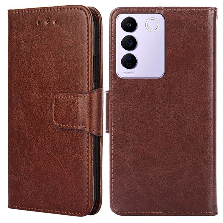 For vivo S16e 5G Textured PU Leather Protective Case Anti-Drop Wallet Phone Stand Shell  - Brown