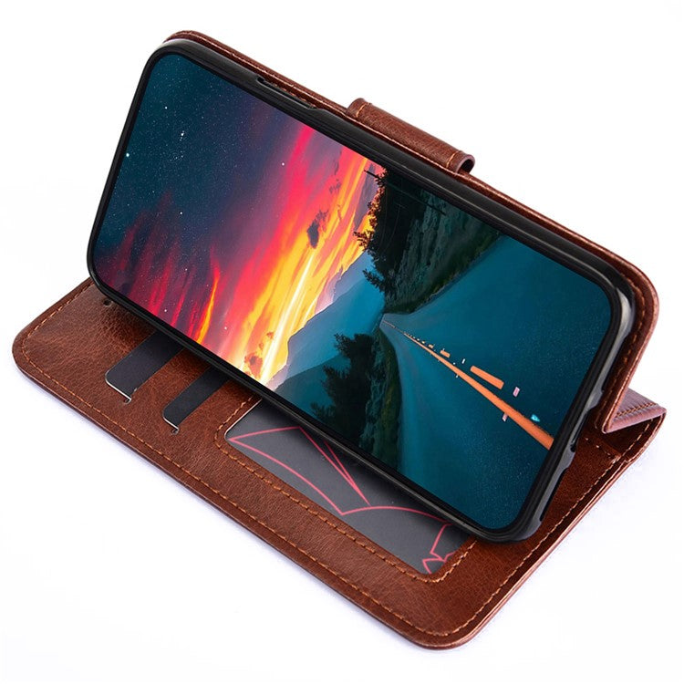 For vivo S16e 5G Textured PU Leather Protective Case Anti-Drop Wallet Phone Stand Shell  - Brown