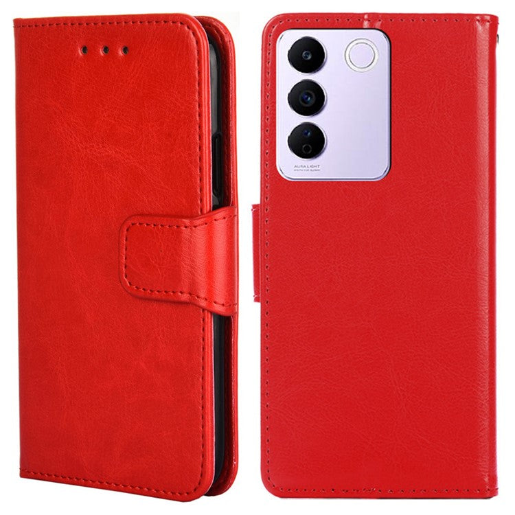 For vivo S16e 5G Textured PU Leather Protective Case Anti-Drop Wallet Phone Stand Shell  - Red