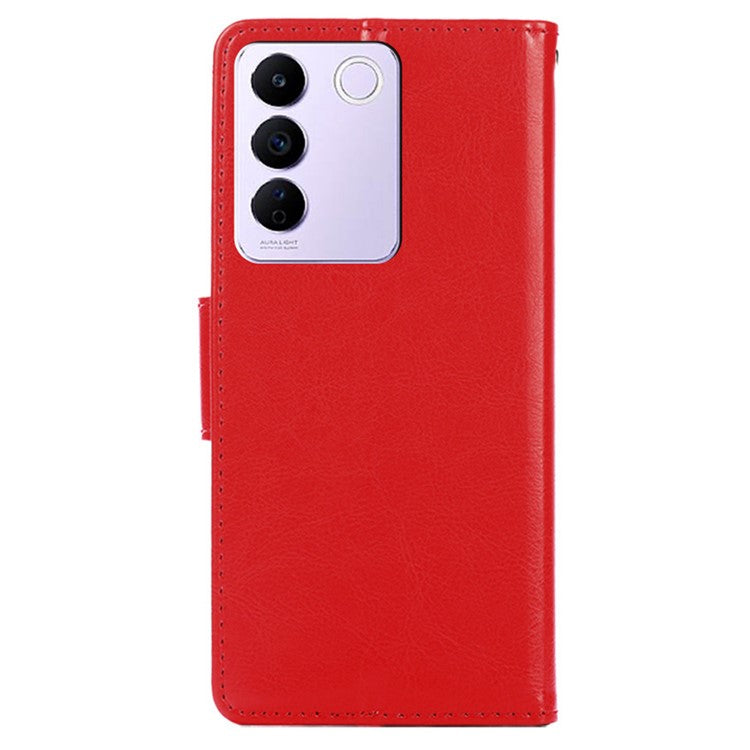 For vivo S16e 5G Textured PU Leather Protective Case Anti-Drop Wallet Phone Stand Shell  - Red