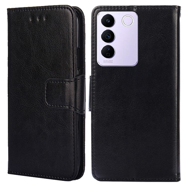 For vivo S16e 5G Textured PU Leather Protective Case Anti-Drop Wallet Phone Stand Shell  - Black