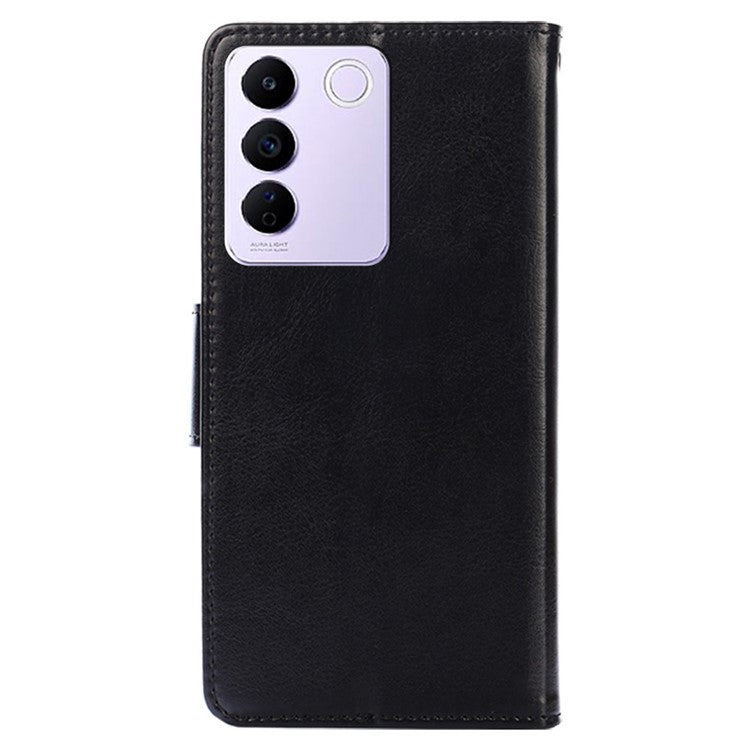 For vivo S16e 5G Textured PU Leather Protective Case Anti-Drop Wallet Phone Stand Shell  - Black