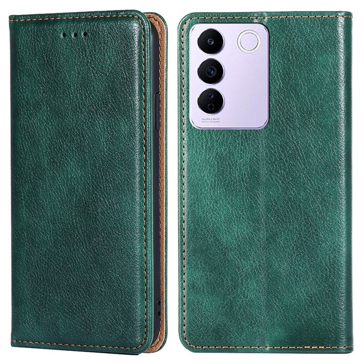 For vivo S16e 5G PU Leather Wallet Stand Case Magnetic Closing Anti-drop Phone Cover - Green