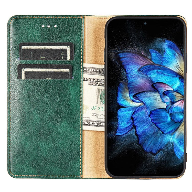 For vivo S16e 5G PU Leather Wallet Stand Case Magnetic Closing Anti-drop Phone Cover - Green