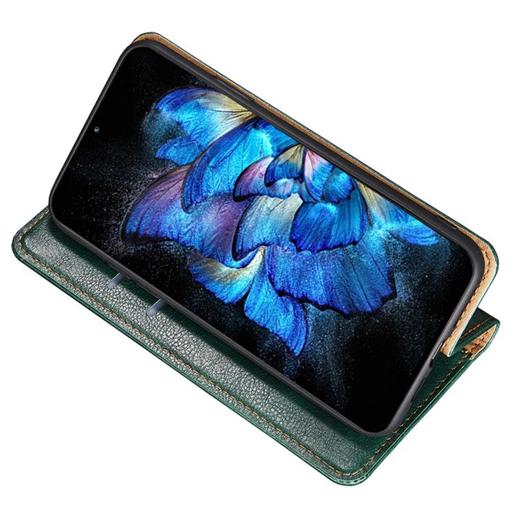 For vivo S16e 5G PU Leather Wallet Stand Case Magnetic Closing Anti-drop Phone Cover - Green