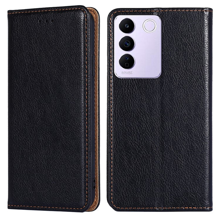 For vivo S16e 5G PU Leather Wallet Stand Case Magnetic Closing Anti-drop Phone Cover - Black