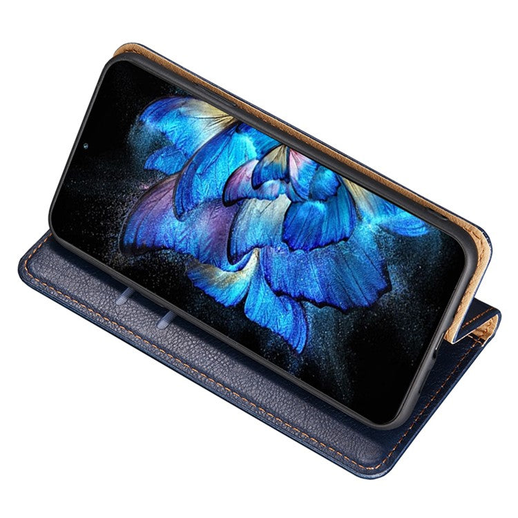 For vivo S16e 5G PU Leather Wallet Stand Case Magnetic Closing Anti-drop Phone Cover - Black