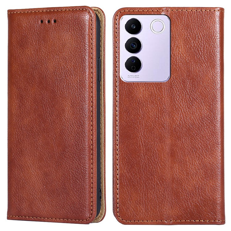 For vivo S16e 5G PU Leather Wallet Stand Case Magnetic Closing Anti-drop Phone Cover - Brown