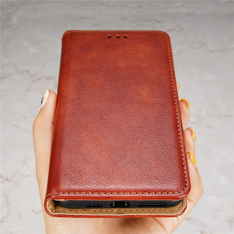 For vivo S16e 5G PU Leather Wallet Stand Case Magnetic Closing Anti-drop Phone Cover - Brown