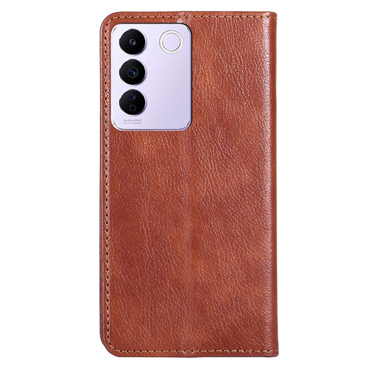 For vivo S16e 5G PU Leather Wallet Stand Case Magnetic Closing Anti-drop Phone Cover - Brown