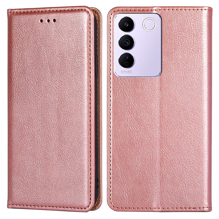 For vivo S16e 5G PU Leather Wallet Stand Case Magnetic Closing Anti-drop Phone Cover - Rose Gold