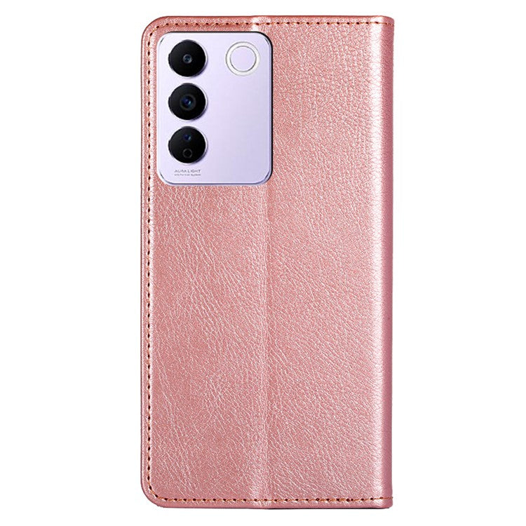 For vivo S16e 5G PU Leather Wallet Stand Case Magnetic Closing Anti-drop Phone Cover - Rose Gold