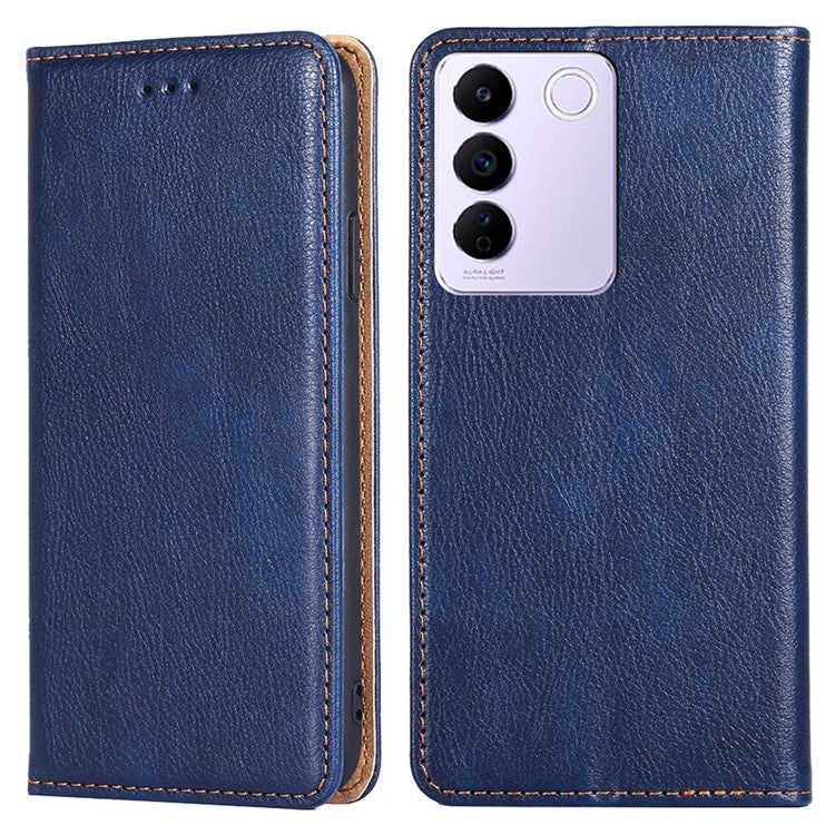 For vivo S16e 5G PU Leather Wallet Stand Case Magnetic Closing Anti-drop Phone Cover - Blue