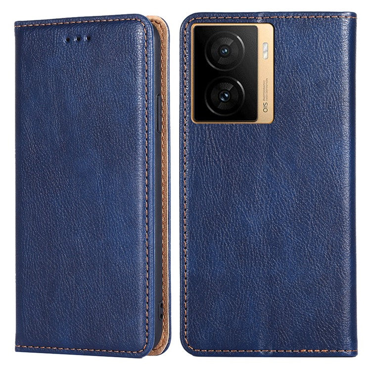 PU Leather Phone Case Wallet for vivo iQOO Z7 5G , Stand Design Magnetic Closing Anti-drop Phone Cover - Blue