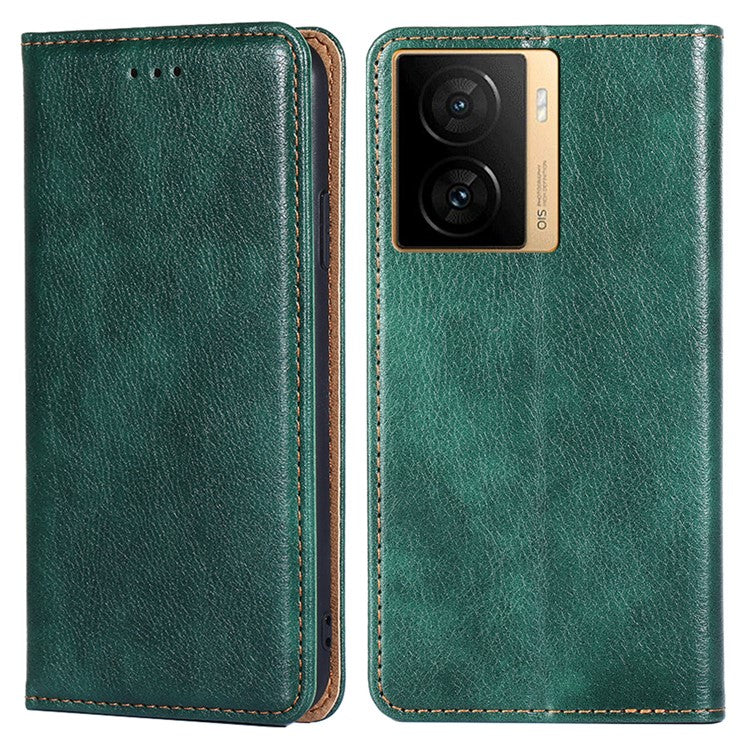 PU Leather Phone Case Wallet for vivo iQOO Z7 5G , Stand Design Magnetic Closing Anti-drop Phone Cover - Green