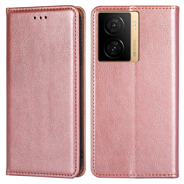 PU Leather Phone Case Wallet for vivo iQOO Z7 5G , Stand Design Magnetic Closing Anti-drop Phone Cover - Rose Gold