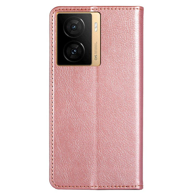 PU Leather Phone Case Wallet for vivo iQOO Z7 5G , Stand Design Magnetic Closing Anti-drop Phone Cover - Rose Gold