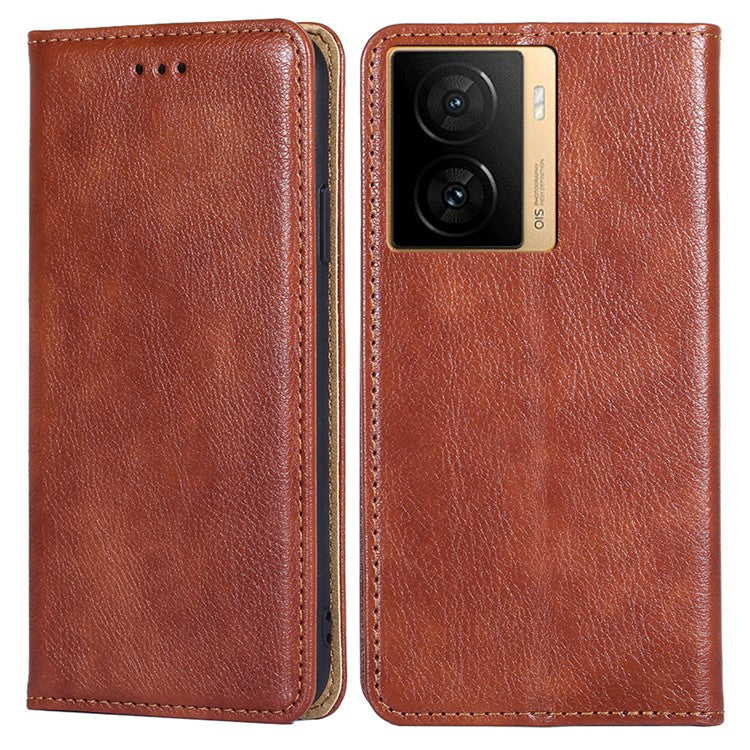 PU Leather Phone Case Wallet for vivo iQOO Z7 5G , Stand Design Magnetic Closing Anti-drop Phone Cover - Brown