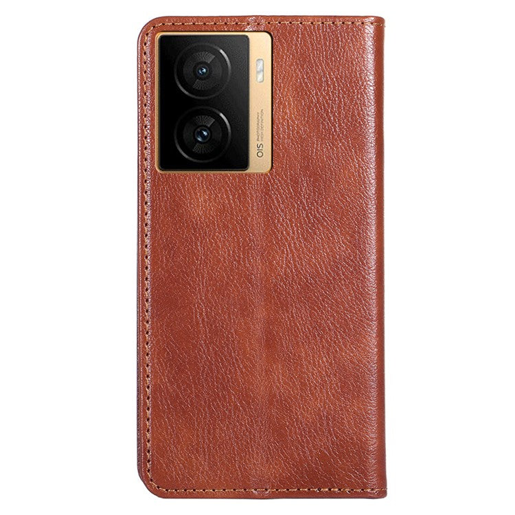 PU Leather Phone Case Wallet for vivo iQOO Z7 5G , Stand Design Magnetic Closing Anti-drop Phone Cover - Brown