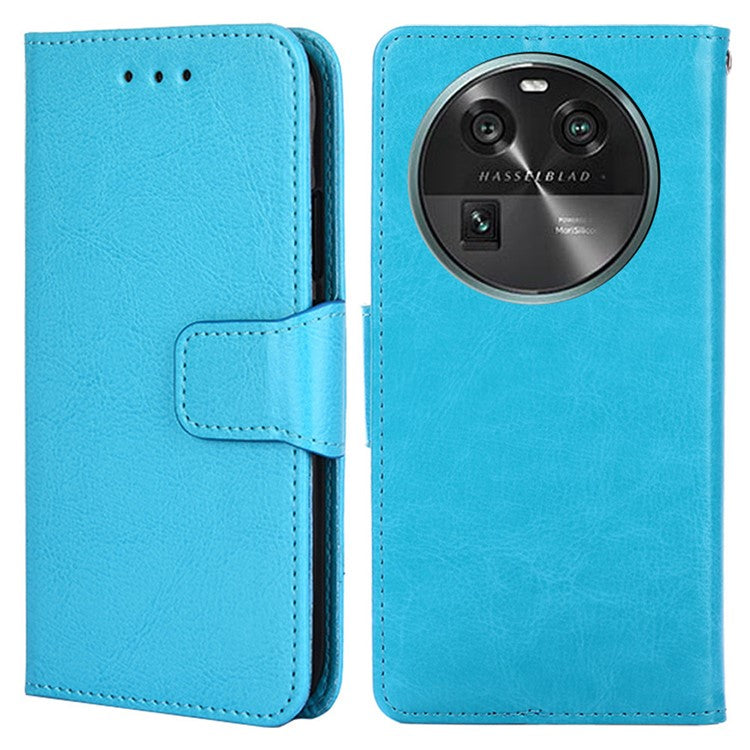 Shockproof Case for Oppo Find X6 Leather Flip Cover Anti-Drop Wallet Phone Case with Stand - Baby Blue