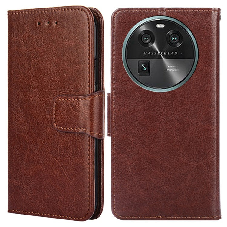 Shockproof Case for Oppo Find X6 Leather Flip Cover Anti-Drop Wallet Phone Case with Stand - Brown