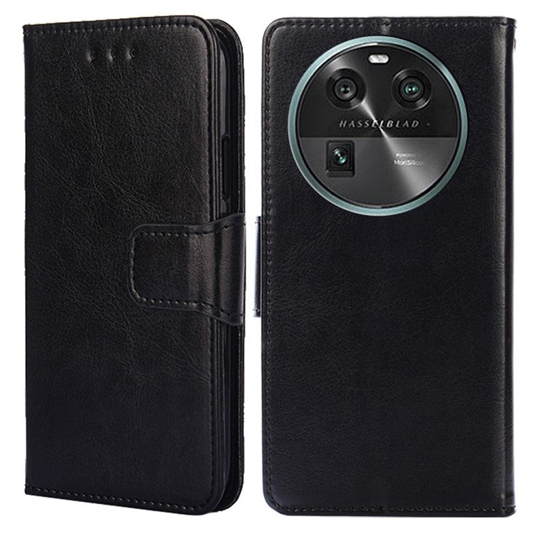 Shockproof Case for Oppo Find X6 Leather Flip Cover Anti-Drop Wallet Phone Case with Stand - Black