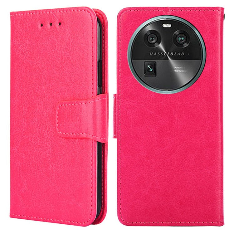 Shockproof Case for Oppo Find X6 Leather Flip Cover Anti-Drop Wallet Phone Case with Stand - Rose