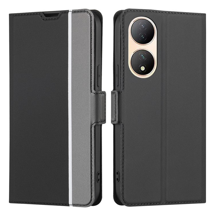 For vivo Y100 5G Twill Texture TPU+PU Leather Phone Cover Card Holder Stand Anti-Scratch Phone Case - Black