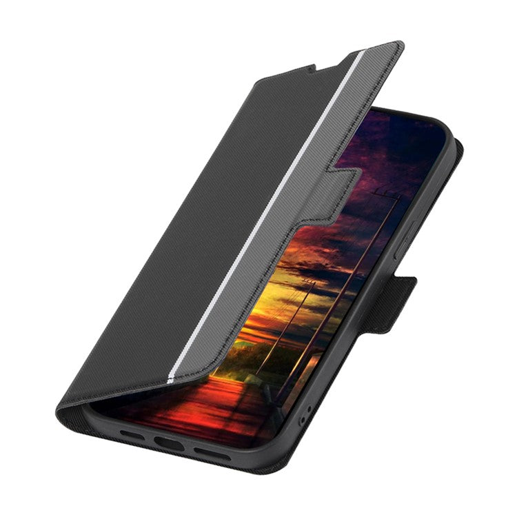 For vivo Y100 5G Twill Texture TPU+PU Leather Phone Cover Card Holder Stand Anti-Scratch Phone Case - Black