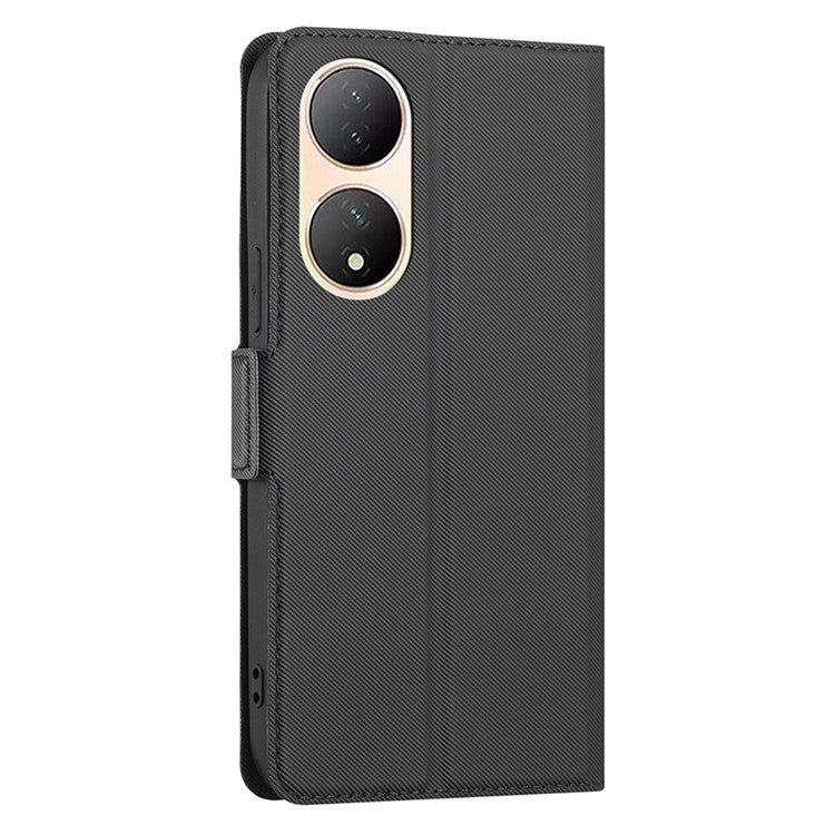 For vivo Y100 5G Twill Texture TPU+PU Leather Phone Cover Card Holder Stand Anti-Scratch Phone Case - Black