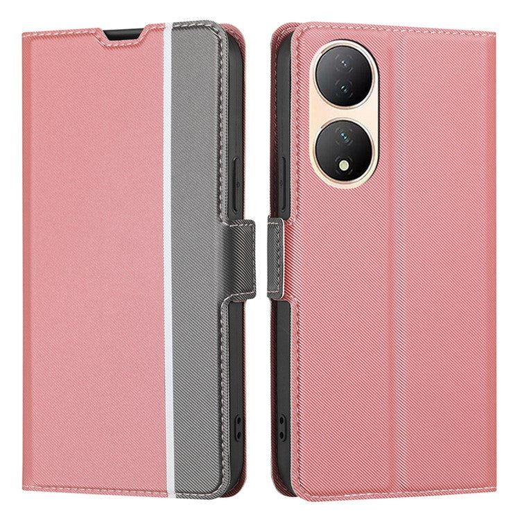 For vivo Y100 5G Twill Texture TPU+PU Leather Phone Cover Card Holder Stand Anti-Scratch Phone Case - Pink