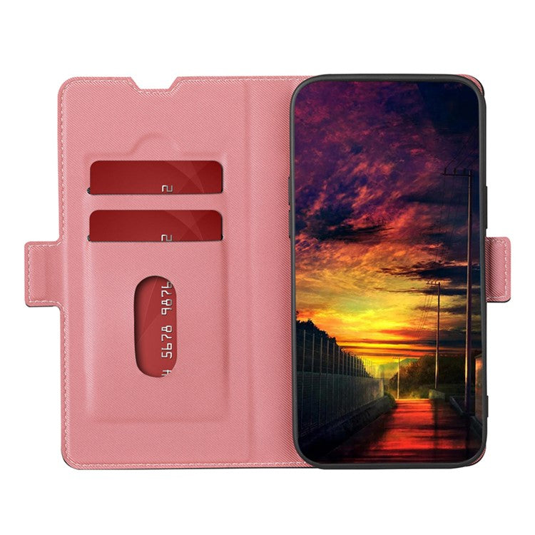 For vivo Y100 5G Twill Texture TPU+PU Leather Phone Cover Card Holder Stand Anti-Scratch Phone Case - Pink