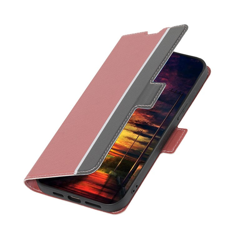 For vivo Y100 5G Twill Texture TPU+PU Leather Phone Cover Card Holder Stand Anti-Scratch Phone Case - Pink