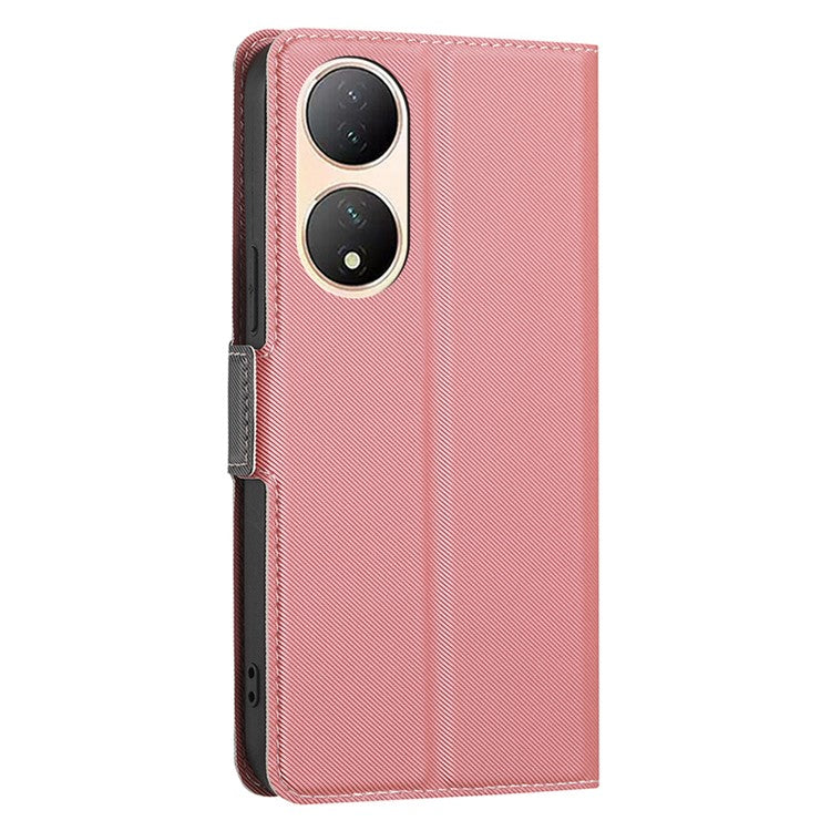 For vivo Y100 5G Twill Texture TPU+PU Leather Phone Cover Card Holder Stand Anti-Scratch Phone Case - Pink