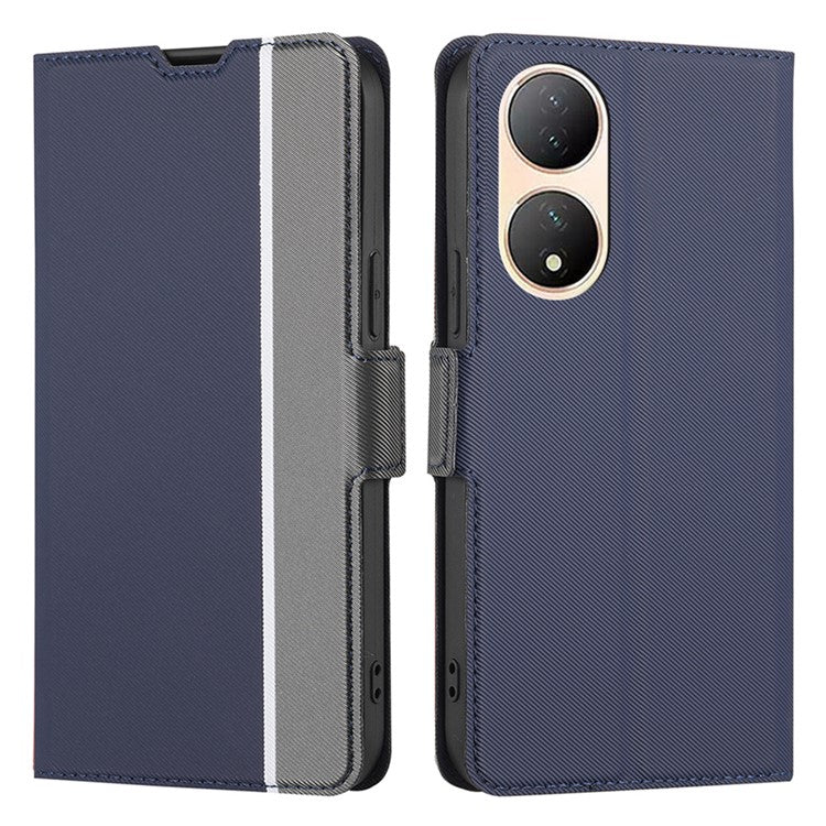 For vivo Y100 5G Twill Texture TPU+PU Leather Phone Cover Card Holder Stand Anti-Scratch Phone Case - Blue