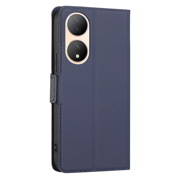 For vivo Y100 5G Twill Texture TPU+PU Leather Phone Cover Card Holder Stand Anti-Scratch Phone Case - Blue