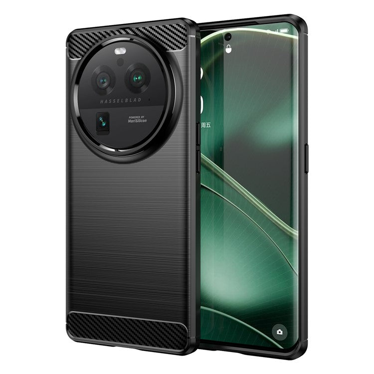 Mobile Phone Case for Oppo Find X6 Pro , Brushed Carbon Fiber Texture Phone TPU Back Cover - Black