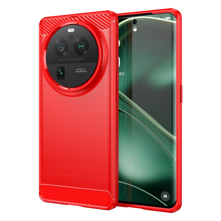 Mobile Phone Case for Oppo Find X6 Pro , Brushed Carbon Fiber Texture Phone TPU Back Cover - Red