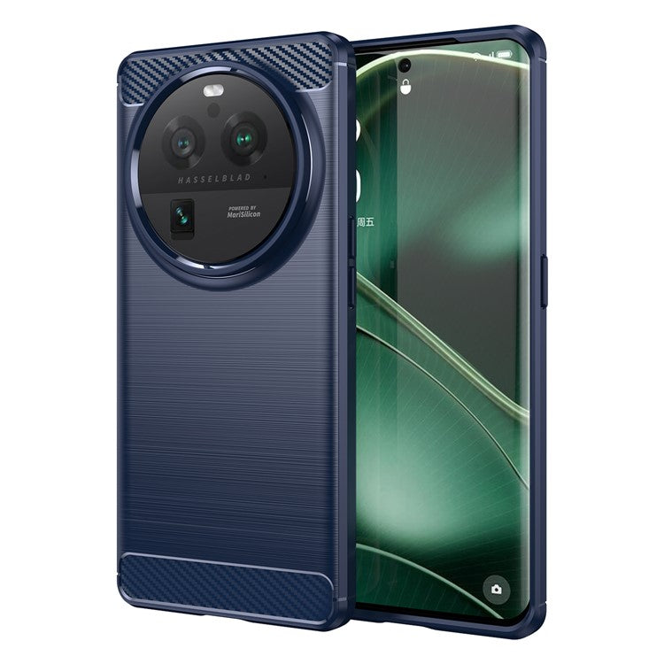 Mobile Phone Case for Oppo Find X6 Pro , Brushed Carbon Fiber Texture Phone TPU Back Cover - Blue