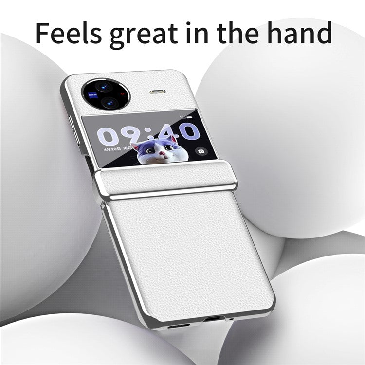 Electroplating Phone Case for vivo X Flip , Litchi Texture PU Leather Coated PC Folding Phone Cover - White