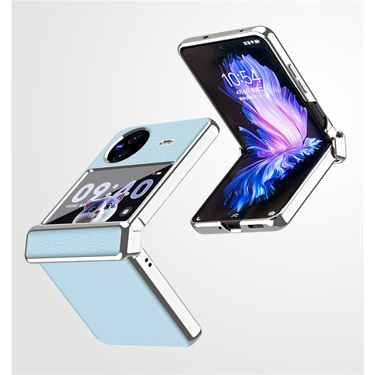 Electroplating Phone Case for vivo X Flip , Litchi Texture PU Leather Coated PC Folding Phone Cover - Blue